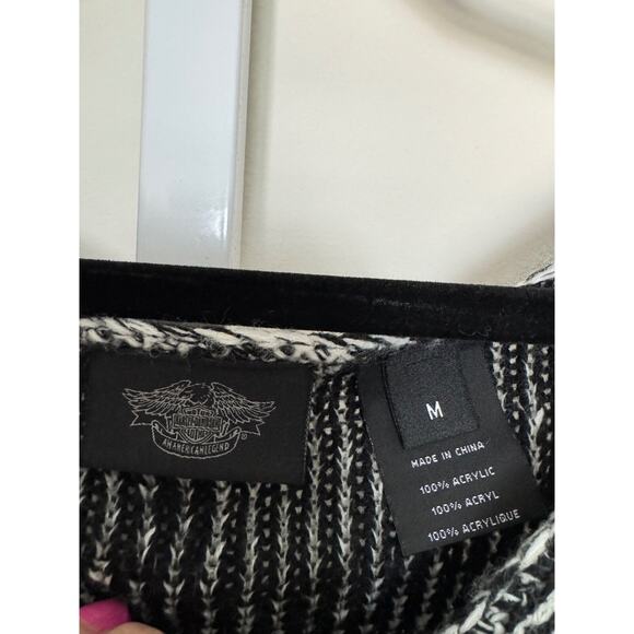 Harley Davidson Skull Print Sweater Gray Open Knit Pullover Wide Neck Size M - Picture 3 of 5